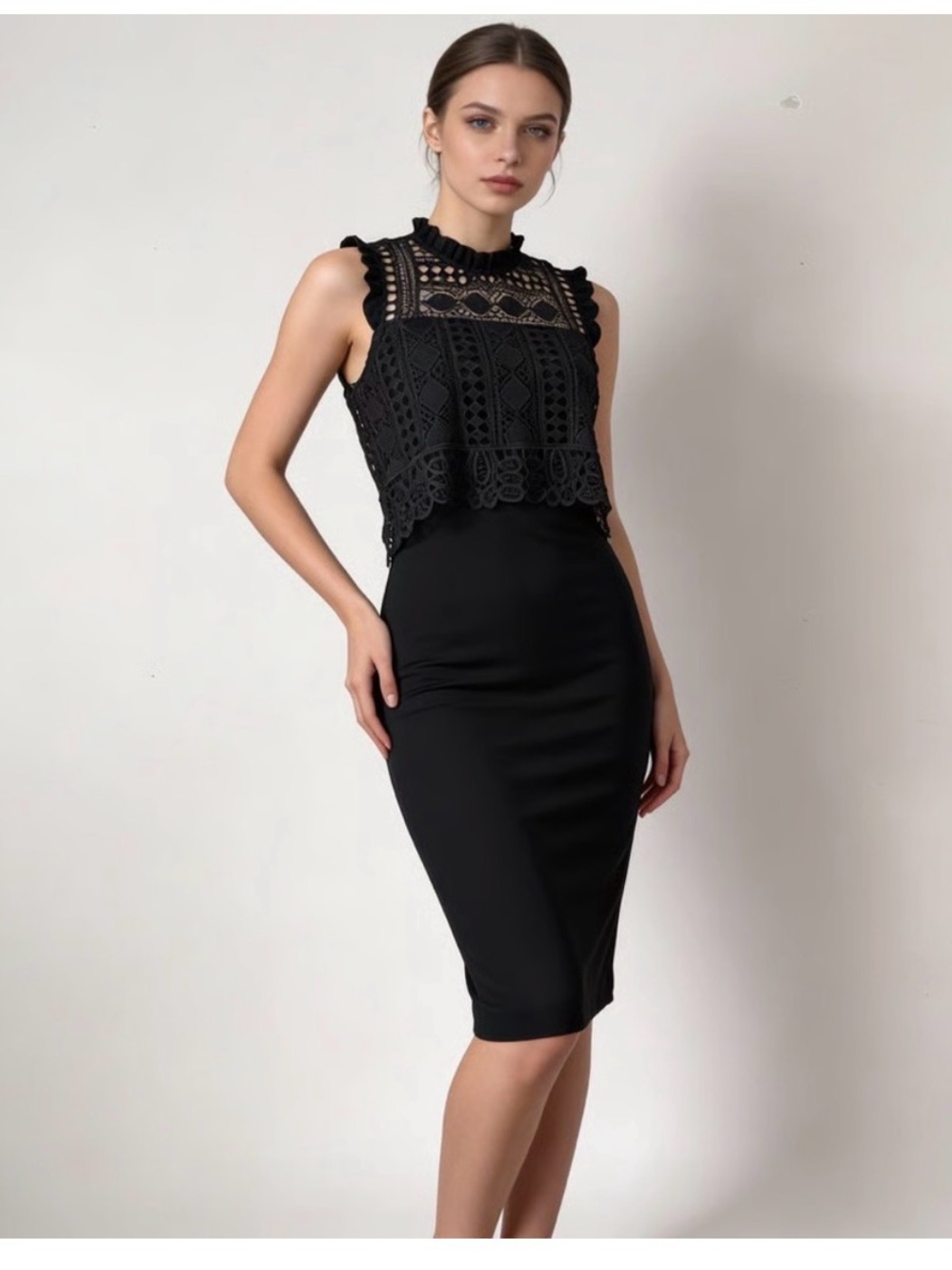 Shoshanna Black Lace-Trim Sheath Dress